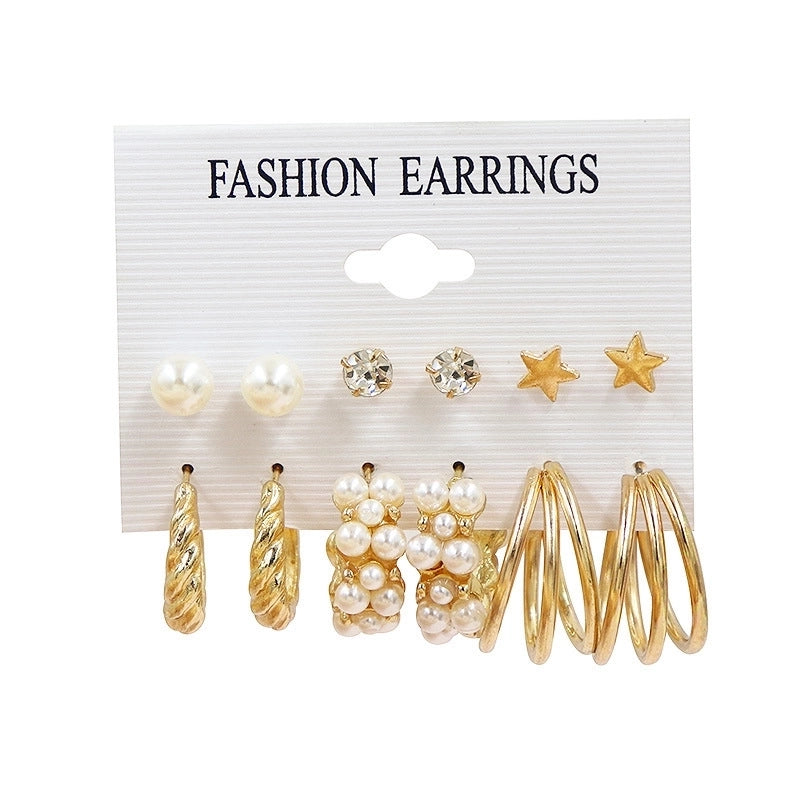 Hot Sale Retro Gold Geometric Ladies Earrings Set Fashion Pearl Earrings Earrings Diamond