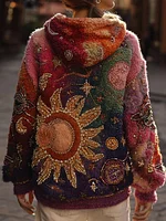 Halloween Themed Star And Moon Pearl Embroidery Gradient Hoodie