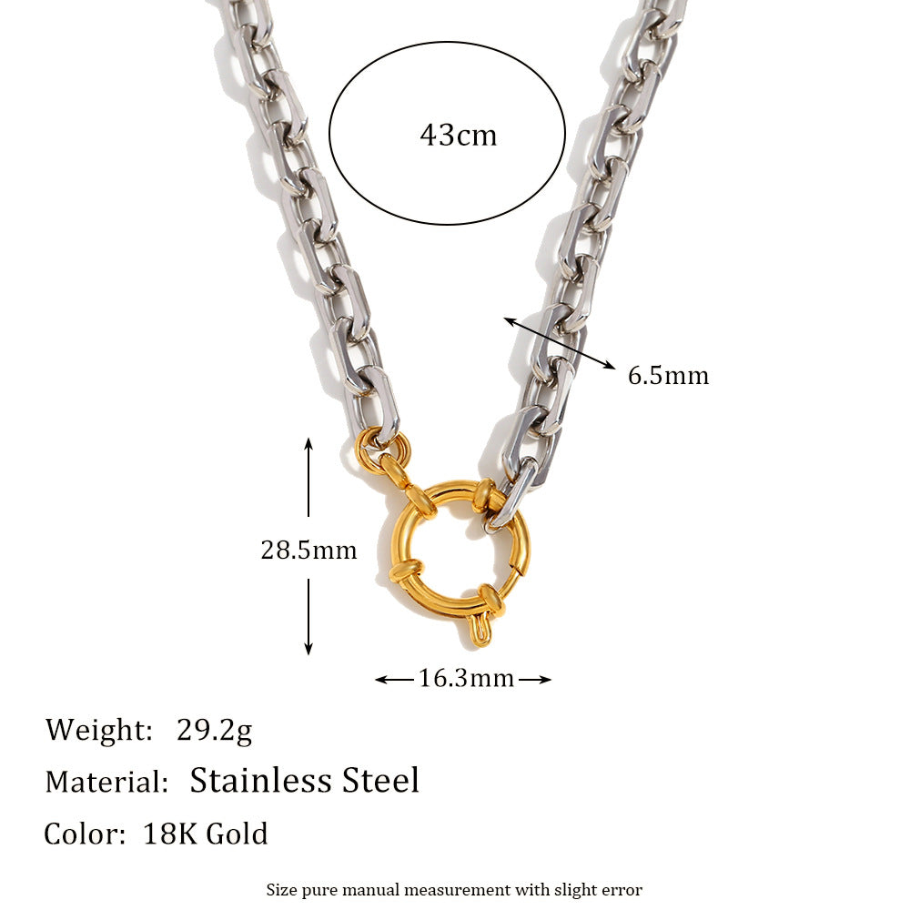 Versatile Personality Niche Fashion Necklace Stainless Steel Plated 18K Gold Spring Buckle Square Chain