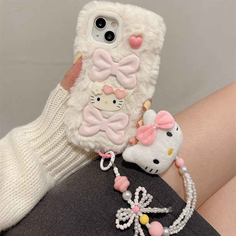 Kawaii Cat Girl Heart Plush Phone Case