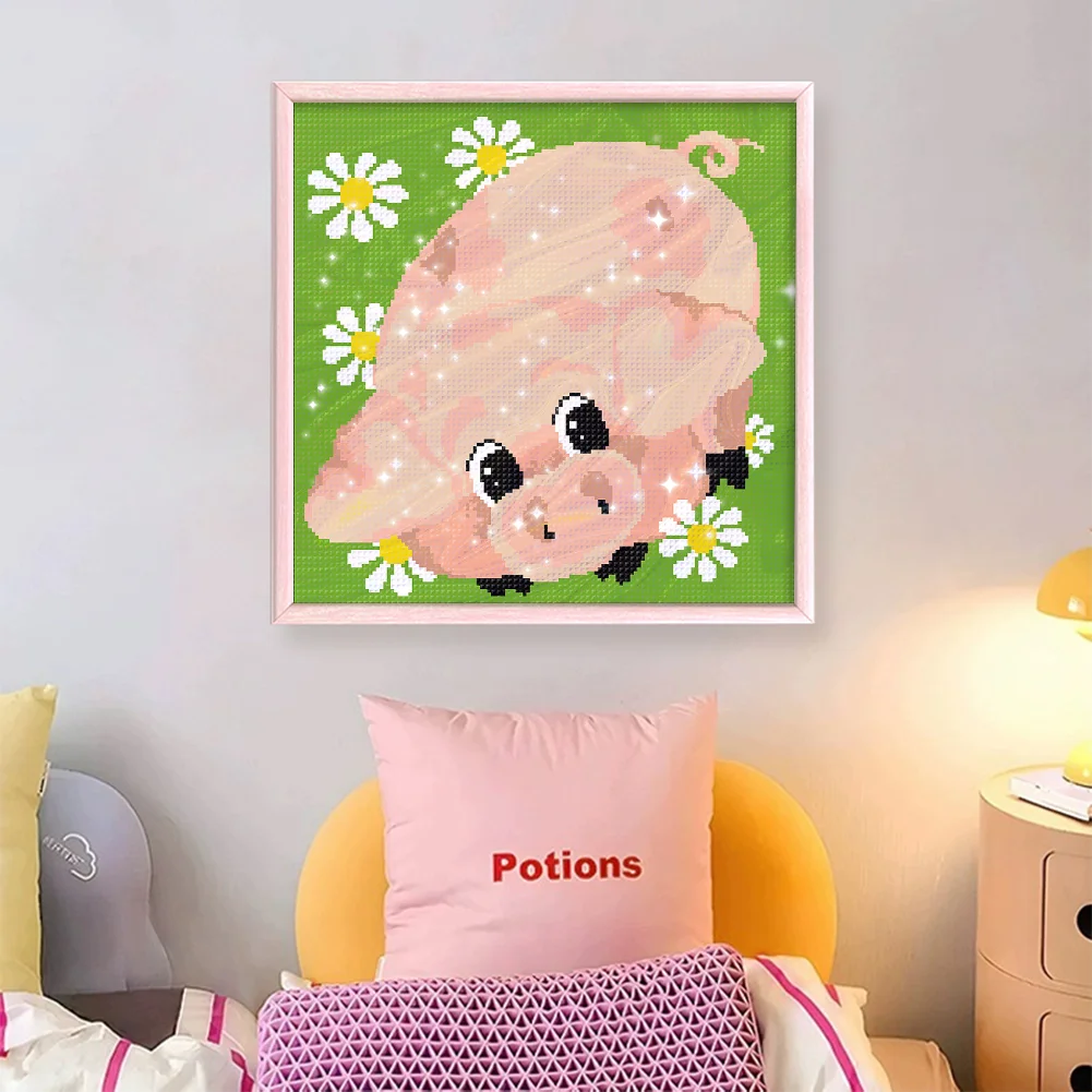 9CT Full Stamped Cross Stitch Bead Embroidery - Pig(Canvas|39*39CM)