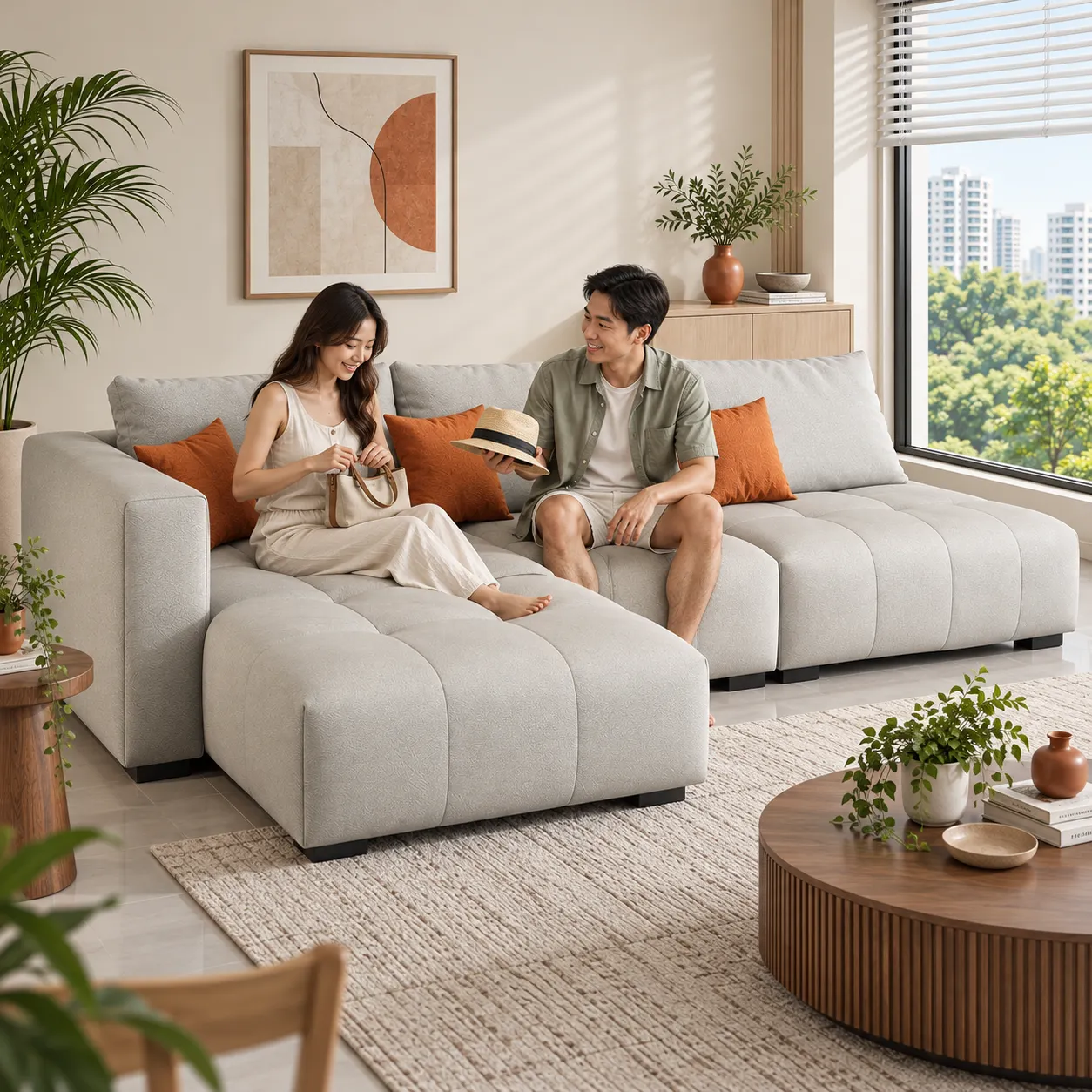 M02 Chaise Sectional Sofa - Light Grey — Product view 4