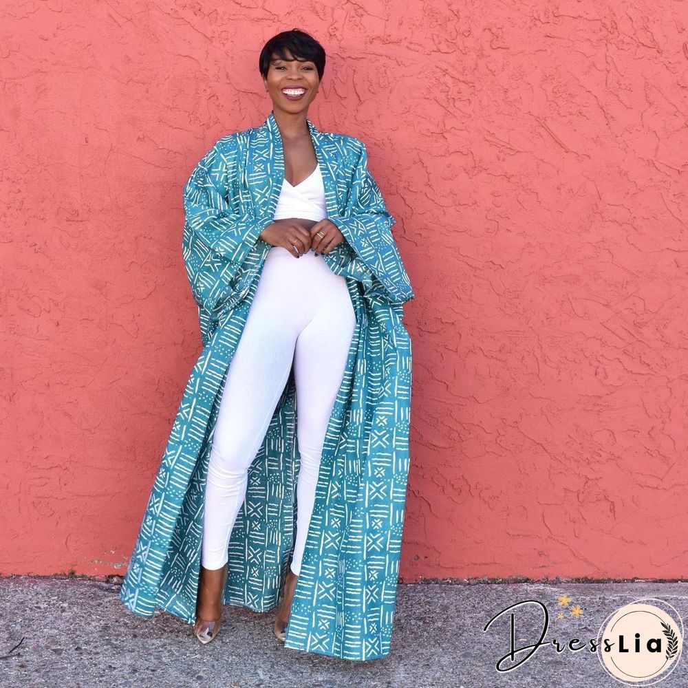 Stylish Print Loose Long Cardigan Coats