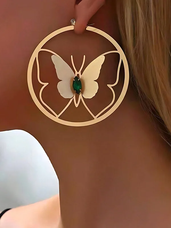Rhine Stones Geometric Butterfly Shape Drop Earrings
