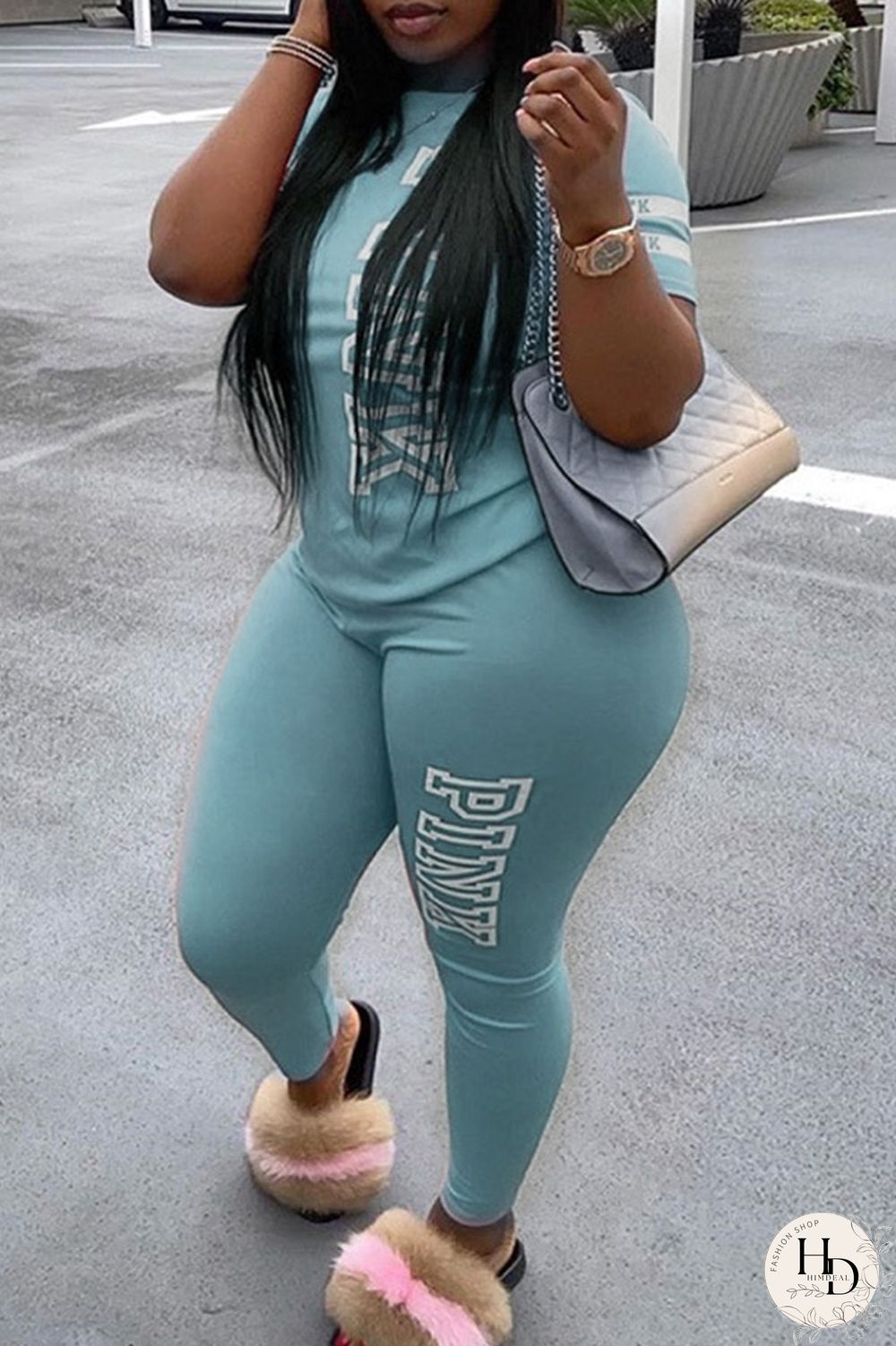 Yellow Fashion Casual Letter Print Basic O Neck Plus Size Two Pieces