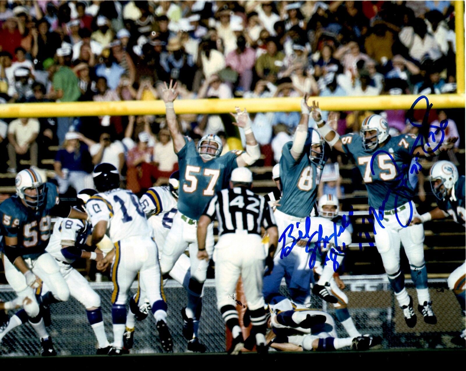 Signed 8x10 BILL STANFILL & MANNY FERNANDEZ Miami Dolphins Photo Poster painting - w/COA