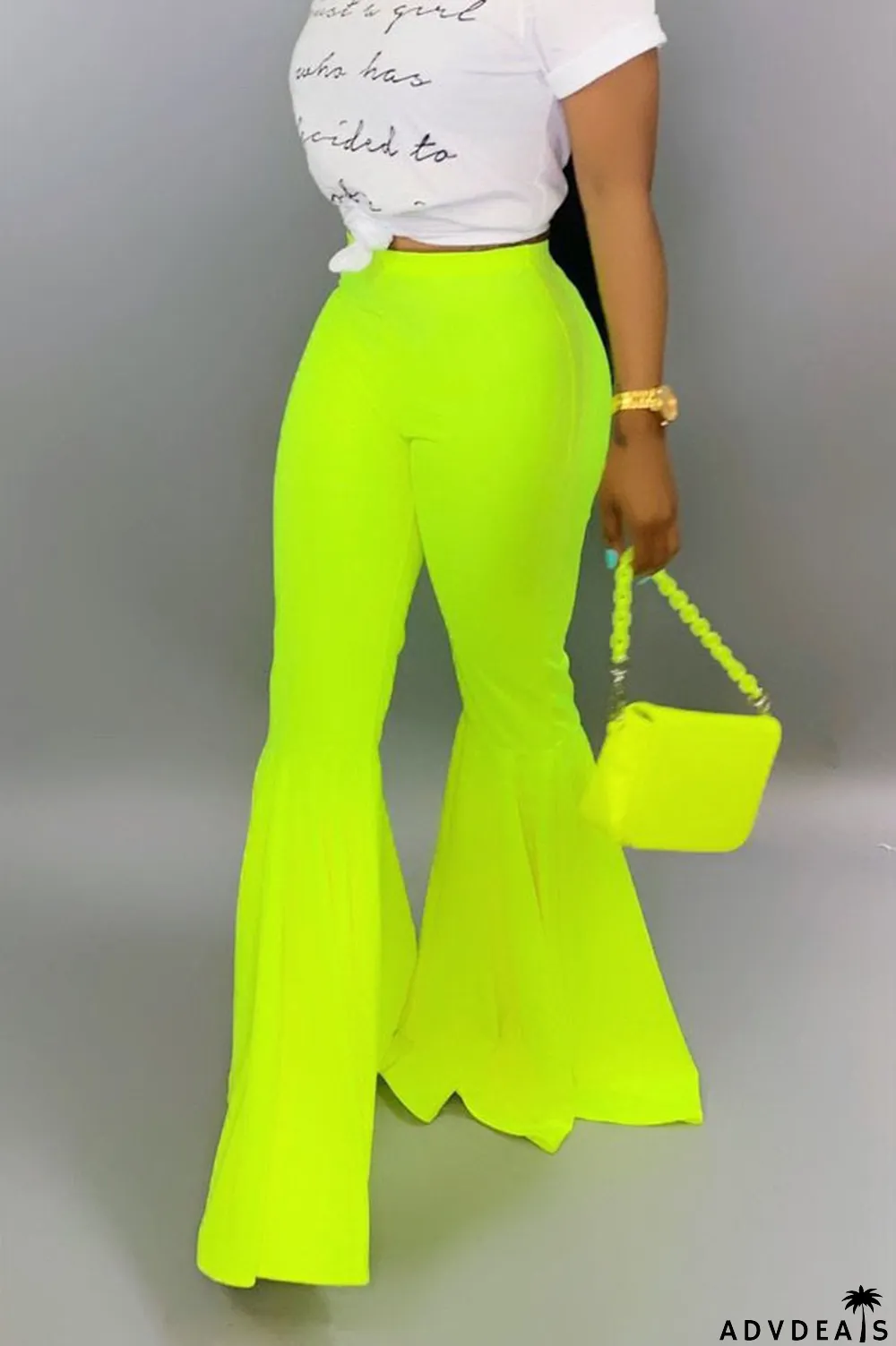 Orange venetian Elastic Fly Mid Solid Boot Cut Pants Bottoms