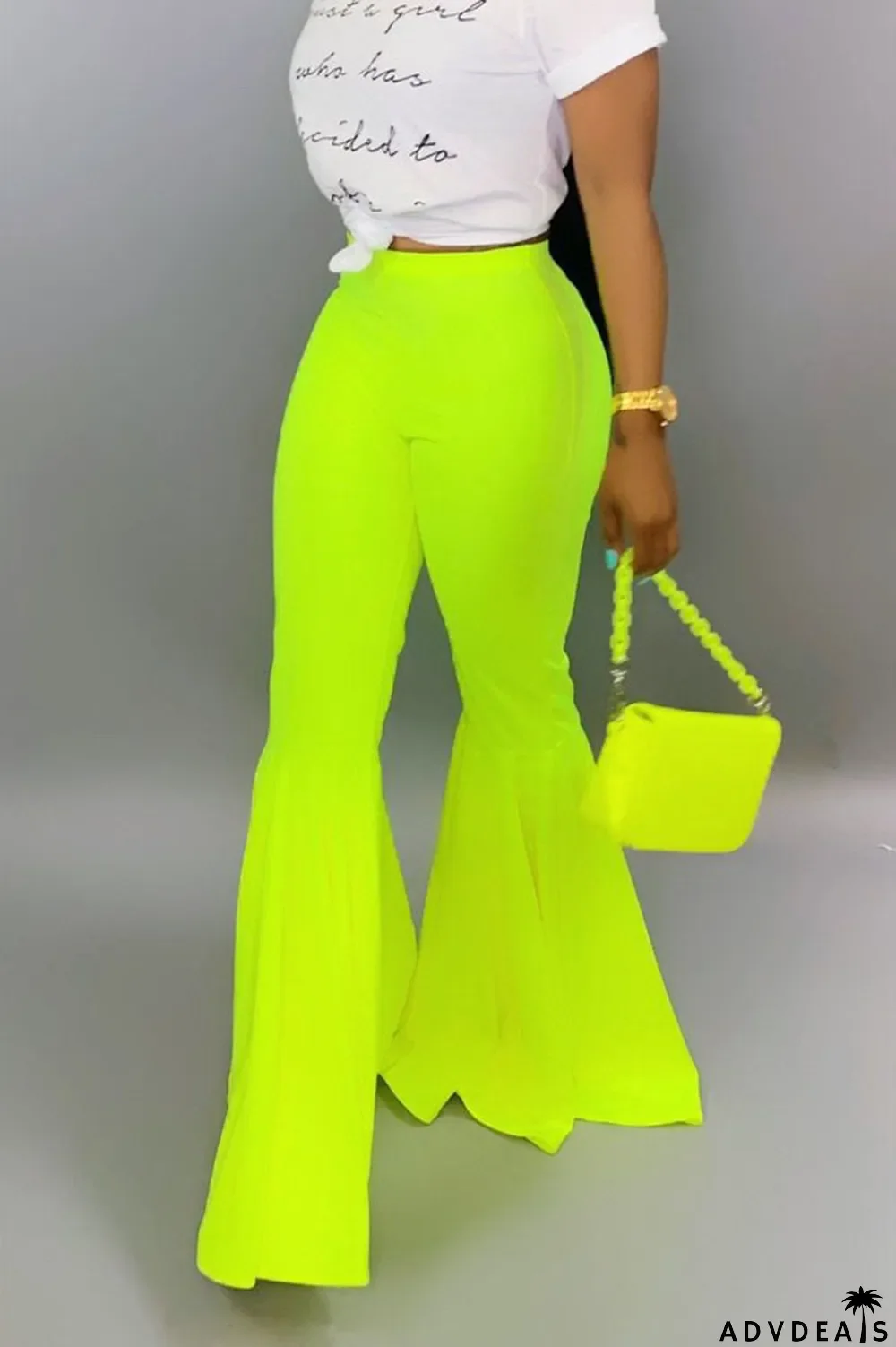 Orange venetian Elastic Fly Mid Solid Boot Cut Pants Bottoms