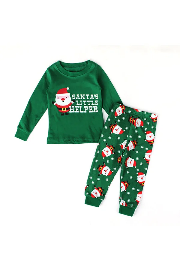 Long Sleeve Santa Little Helper Snowflake Print Christmas Kids Pajama-elleschic