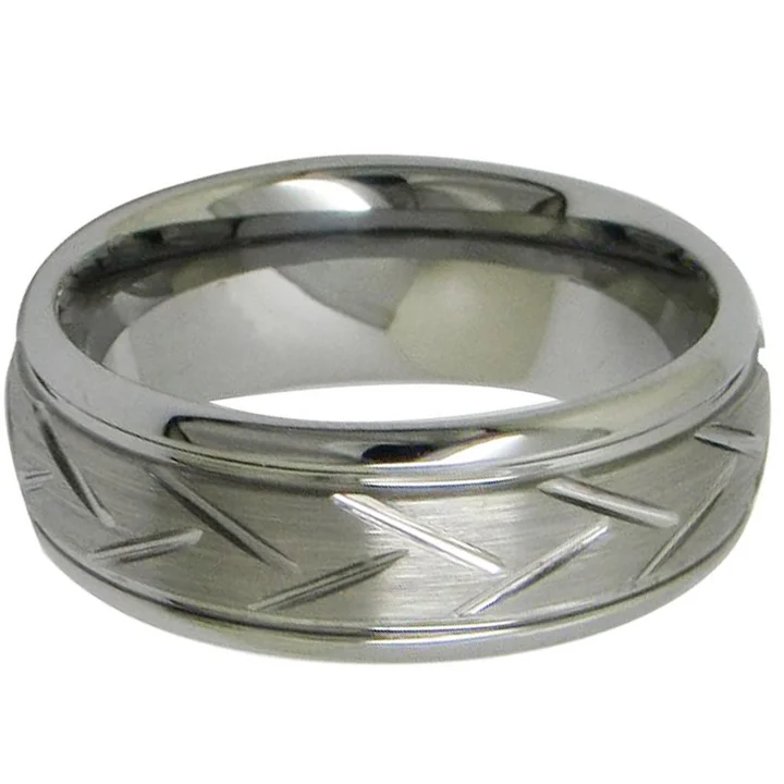 6MM 8MM Mens Women's Silver Domed Grooved Tungsten Rings Brushed Carbon Fiber Couple Wedding
