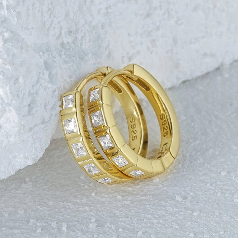 1 Pair 925 Sterling Silver Zircon Round Earrings