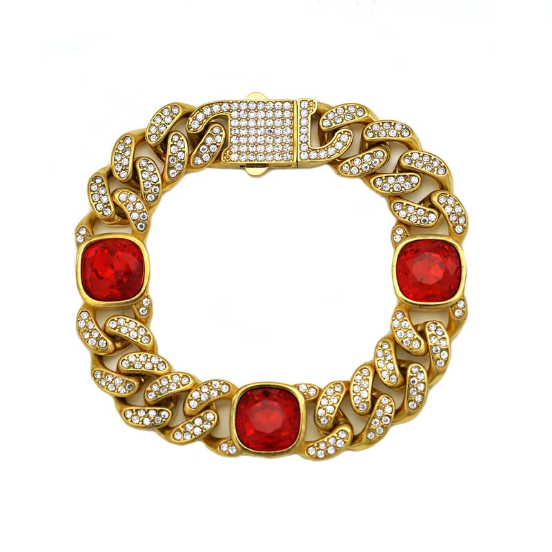 Hip-Hop Square Titanium Steel Inlay Rhinestones Unisex Bracelets