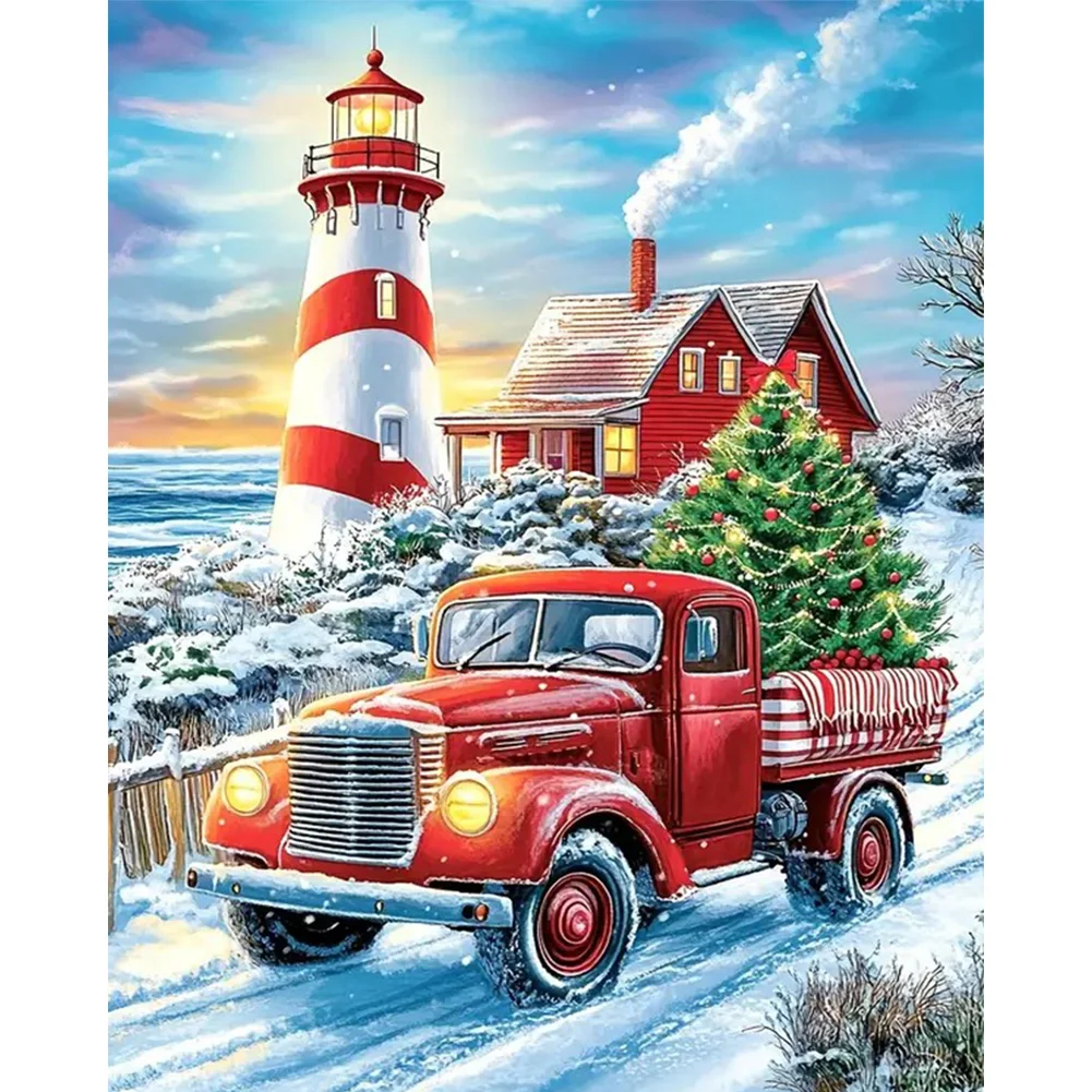 11CT Full Stamped CrossStitch - Lighthouse Truck(Canvas|40*50CM)
