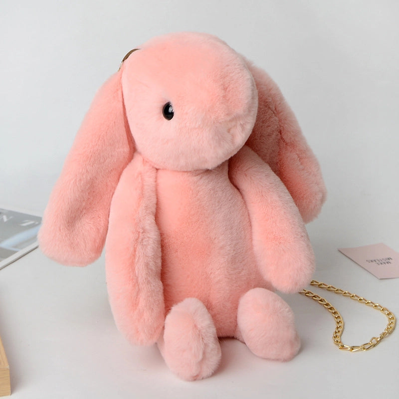 Women’s Plush Rabbit Streetwear Asymmetrical Dress Zipper Crossbody Bag