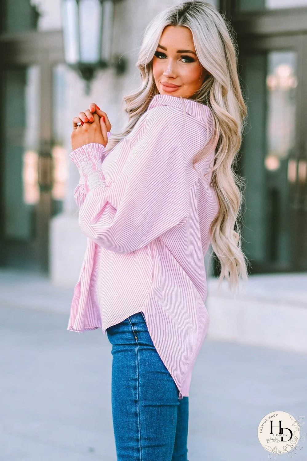 Simple Solid Lapel Button Long Sleeve Blouses