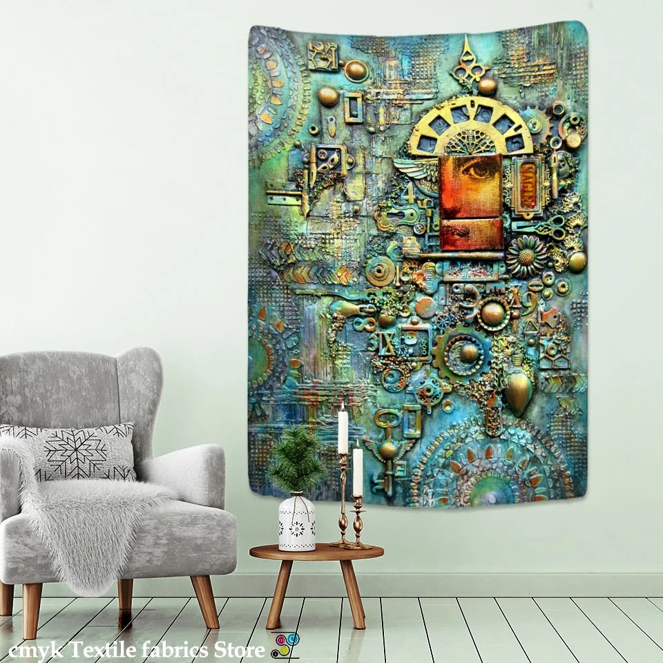 Colorful Human Face Tarot Card Tapestry Wall Hanging Relief Psychedelic Witchcraft Grim Reaper Tapiz Hippie Home Decor