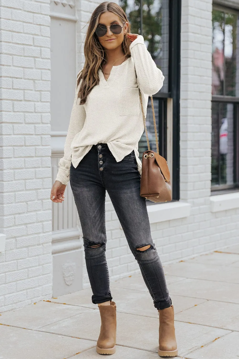 Everyday Waffle Knit Henley Top