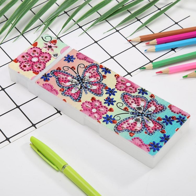 DIY Butterfly Special Shaped Diamond Painting 2 Grids Pencil Case