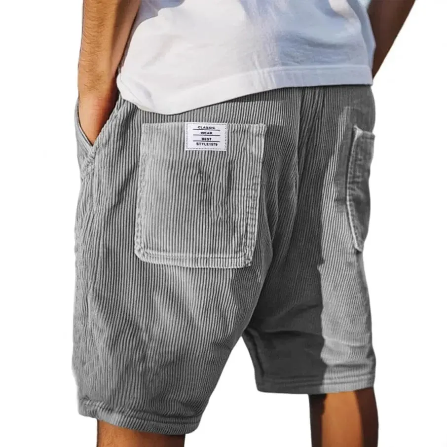 Men's Corduroy Summer Shorts &ndash; Soft Cotton &ndash; Elasticated Waist &ndash; Grey