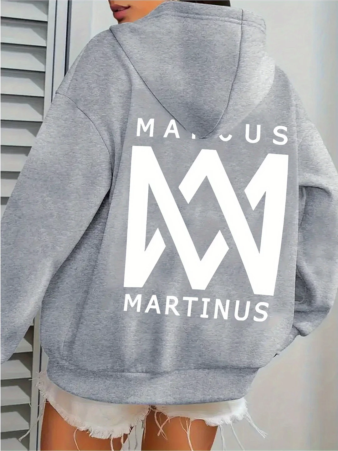 Women's Casual Sporty Hooded Sweatshirt With Bold Marcus Lettering & Back Print, Pink With White Graphic, Front Pockets, Machine Washable, All-Season Comfort | IFYHOME