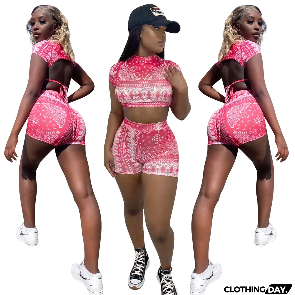 Ladies Fashion Sexy Print Low Back Two Piece Ladies