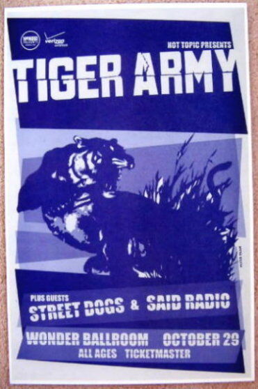 TIGER ARMY 2007 Gig POSTER Portland Oregon Concert