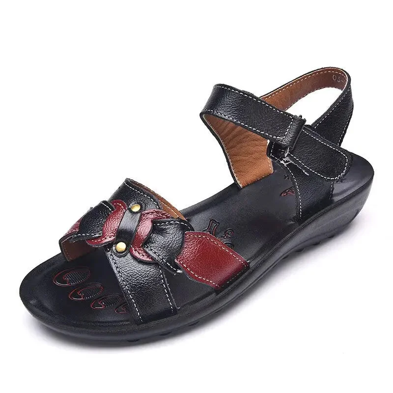 Casual Genuine Leather Sandals Women Wedge Sandals Platform Summer Shoes Ladies Sandalias Beach Shoes Chaussures Femme Size 43