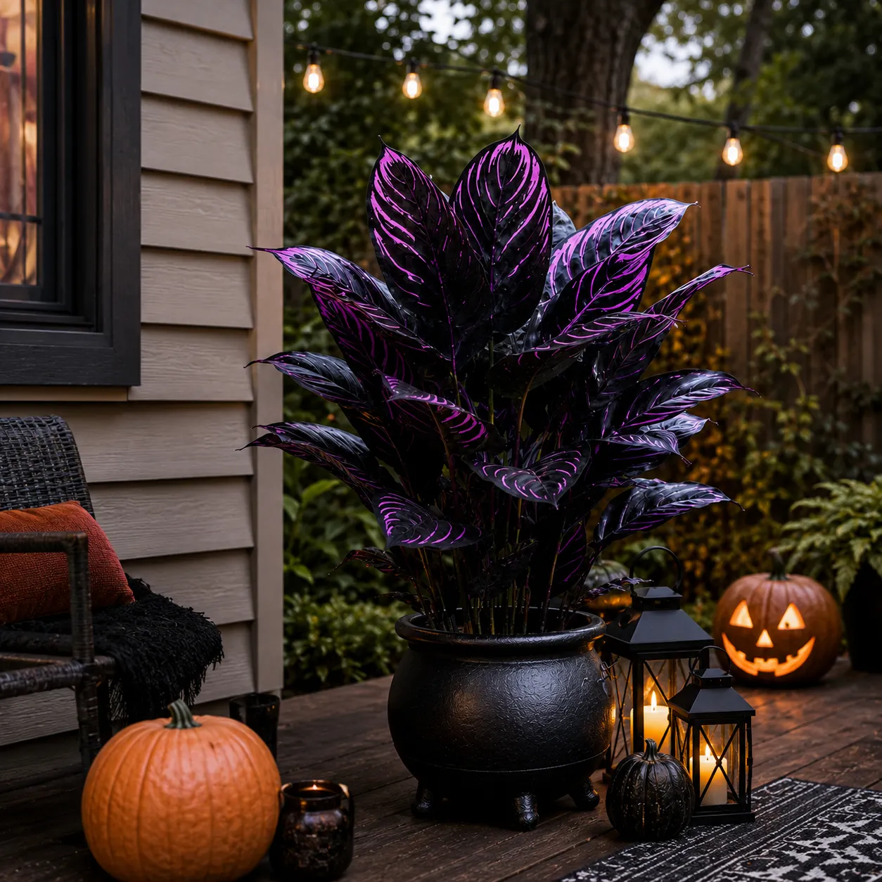 Midnight Violet Artificial Foliage – Halloween Porch & Gothic Decor