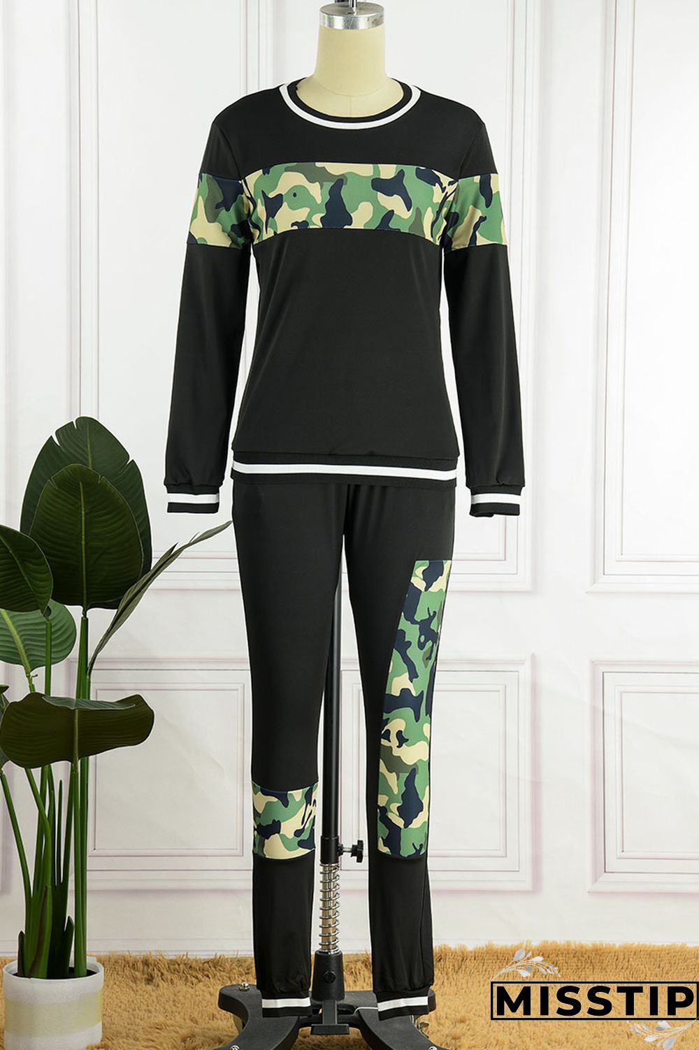 Blue Casual Print Patchwork O Neck Long Sleeve Two Pieces