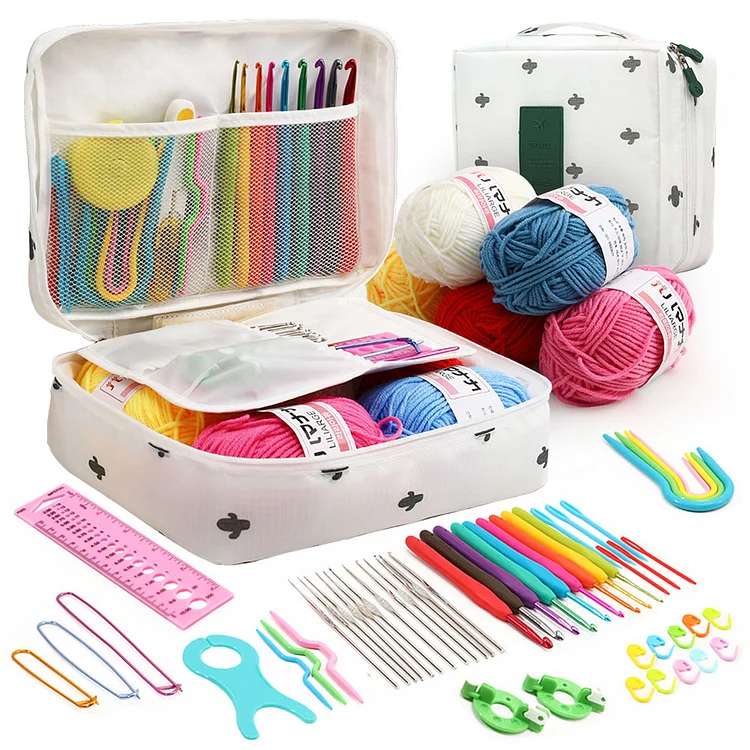 Beginner Crochet Hook Kits Storage Bag with 5 Group Wool for DIY Scarves Gloves