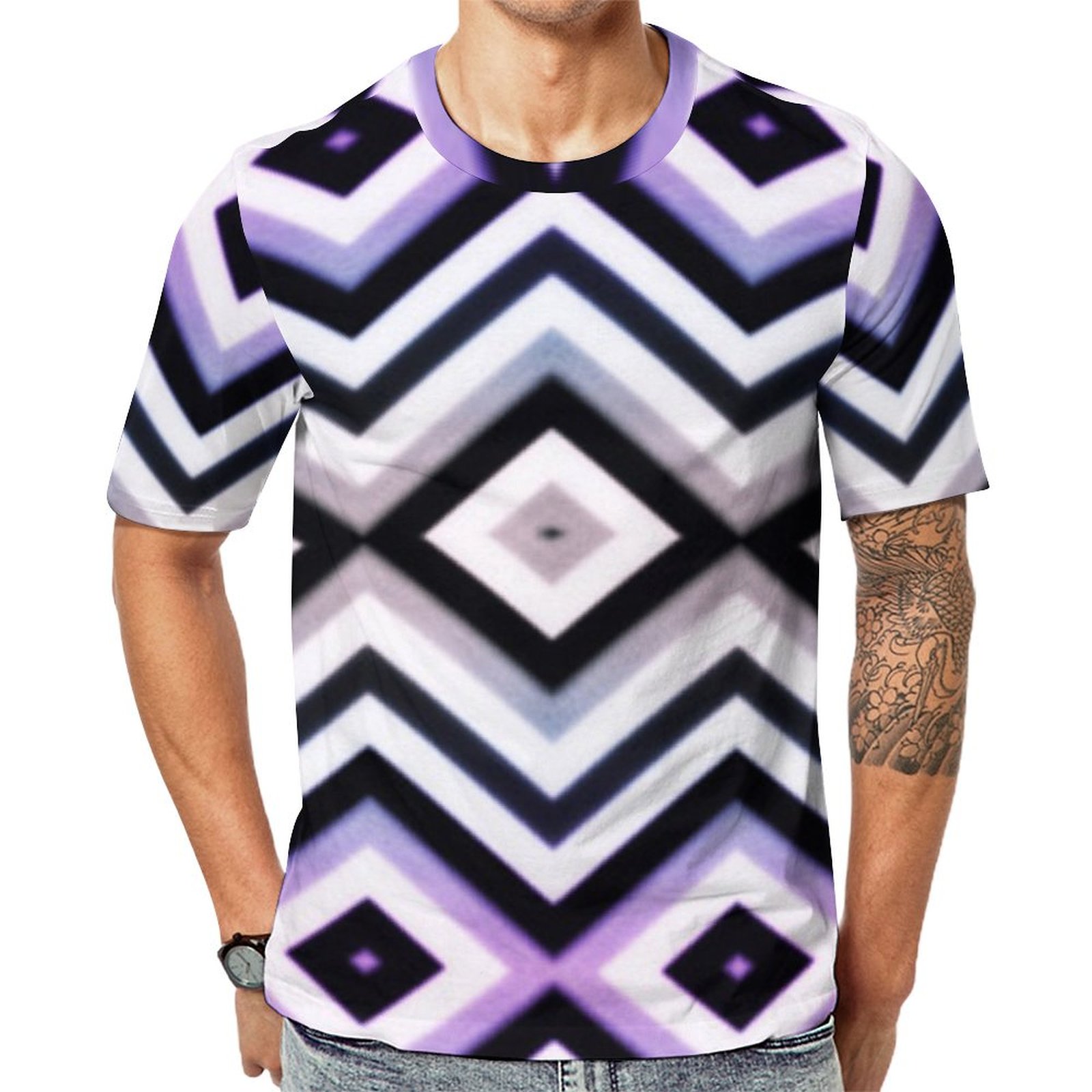 Geometric Chevron Circles Short Sleeve Print Unisex Tshirt Summer Casual Tees for Men and Women Coolcoshirts