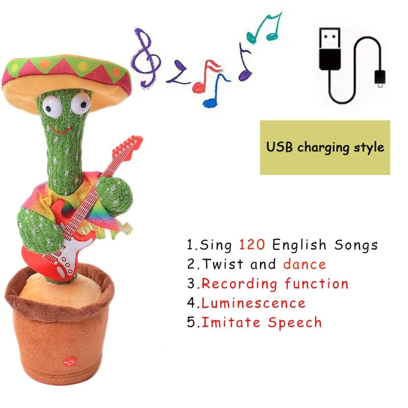 Bluetooth Dancing Cactus Talking Toy Electronic Plush Toys Sing Record Lighten Battery USB Charging Early Education Funny Gift