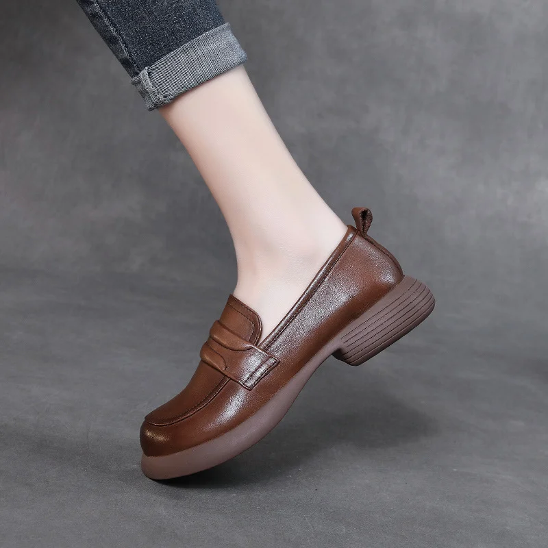 Yyvonne Layer Of Cowhise Small Leather Shoes Autumn New Hand Leather Women's Shoes Flat Sole Soft Soles One Foot Single Shoes