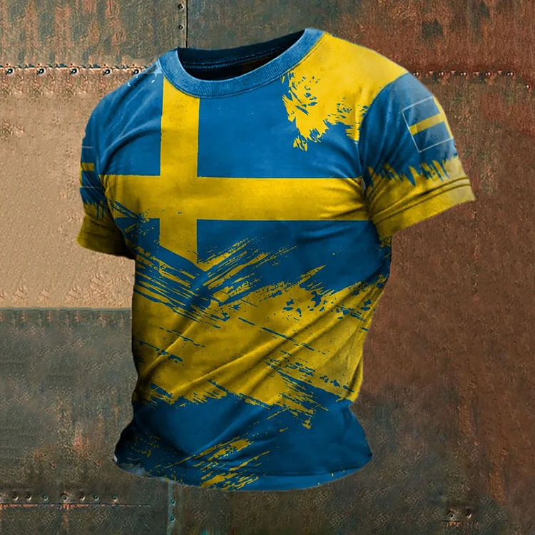 Men's Swedish Flag Print Short-sleeved T-shirt