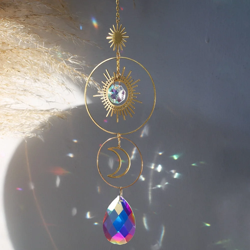 Colorful Crystals Suncatcher Hanging Sun Catcher with Chain Pendant Ornament Suncatchers for Window Home Garden Christmas Gift