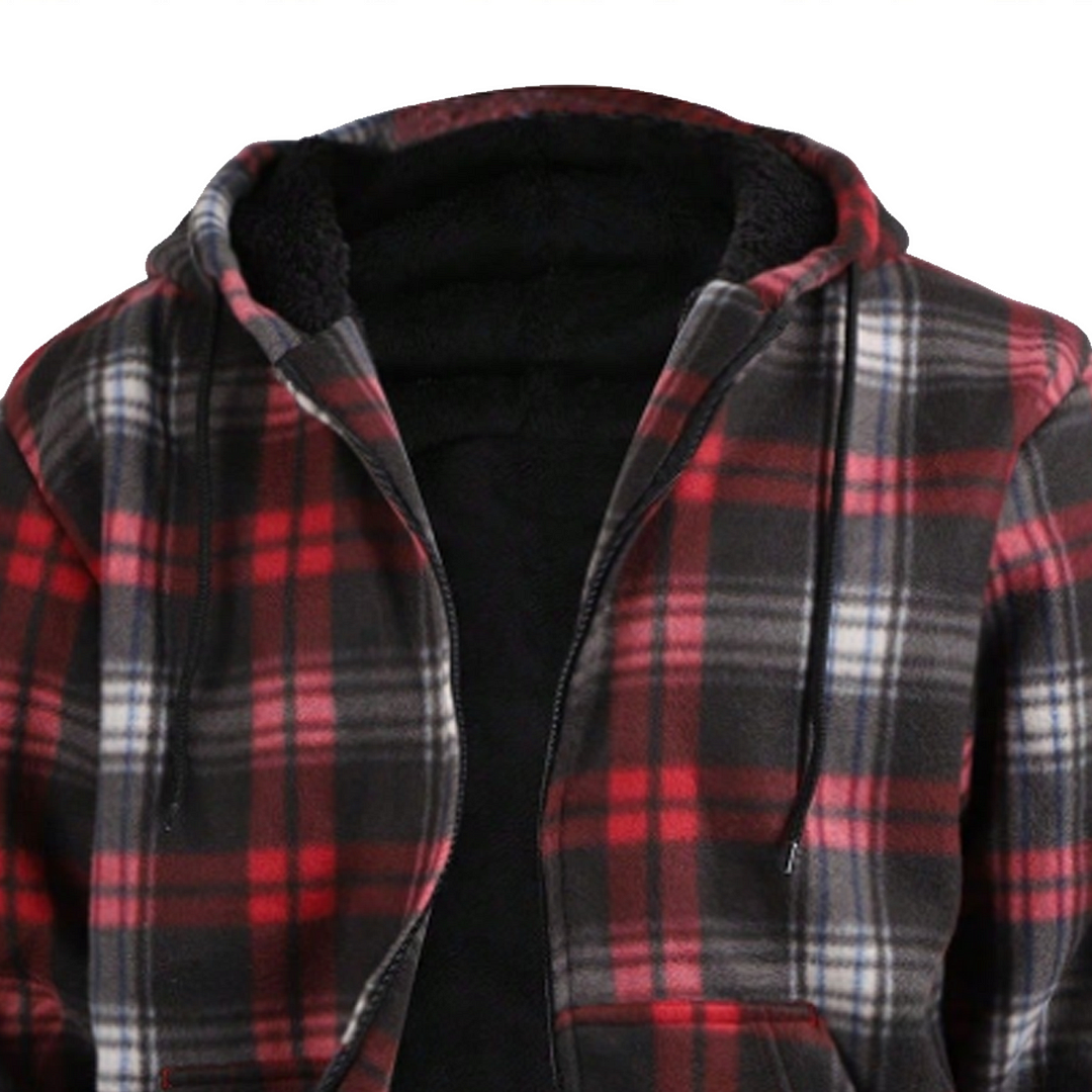 Men's Vintage Warm Plaid Hooded Jacket With Fleece Lining-inspireuse