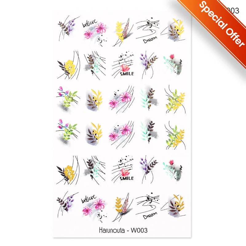 1PC Black Rose Flower Leaves 3D Nail Stickers Colorful Lines Waves Alphabet Sticker Slider Nail Art Decoration For Manicuring