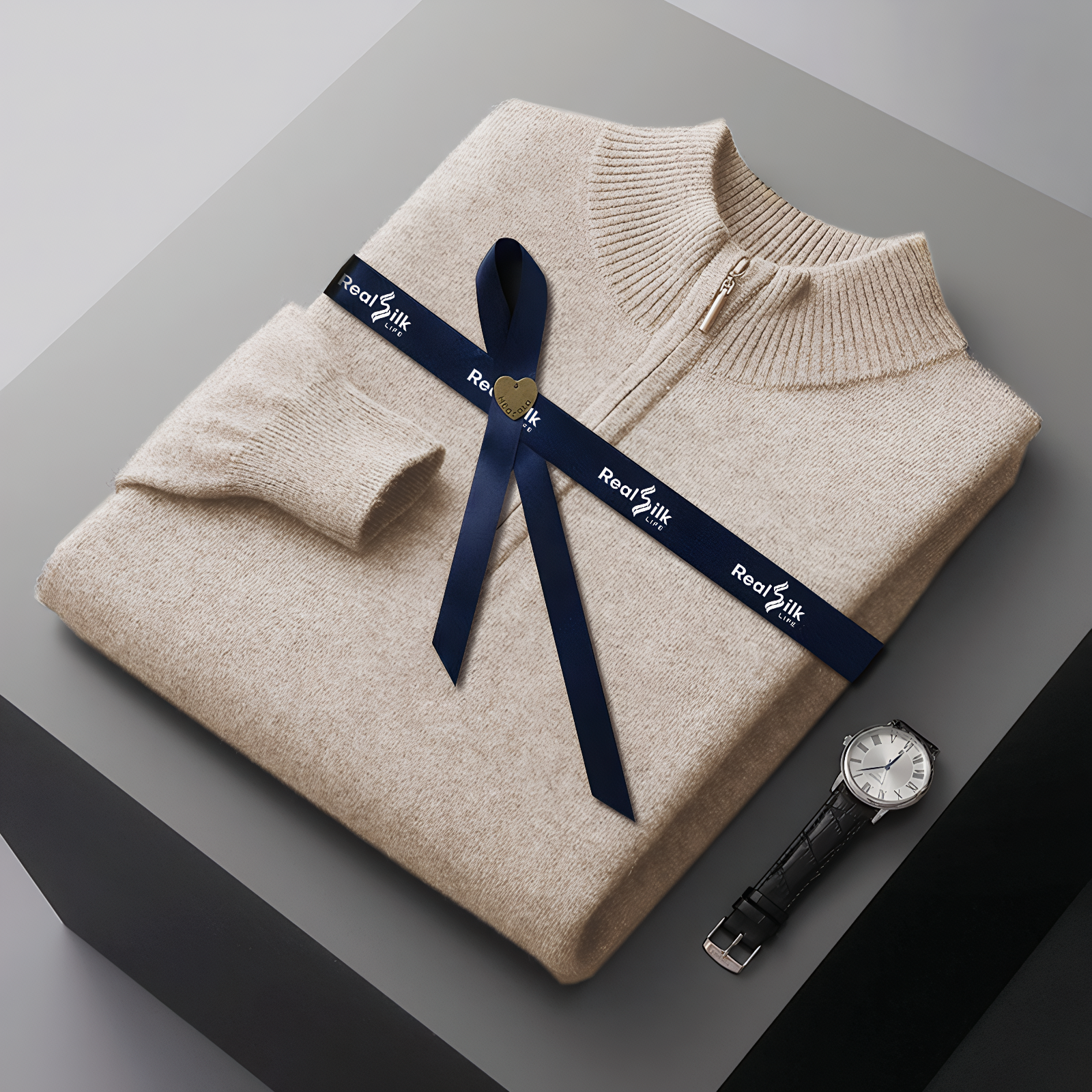 Zip Neck Solid Men's Cashmere Sweater  REAL SILK LIFE