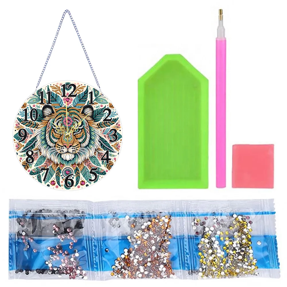 DIY Mandala Tiger Acrylic Special Shaped 5D Diamond Painting Hanging Clock Art Craft