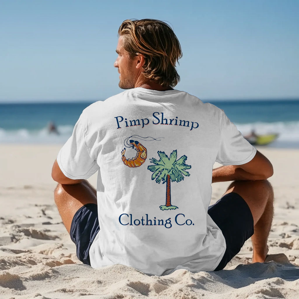 Unisex Shrimp Palm Tree Graphic Surf Print Oversized Cotton Short Sleeve T-Shirt