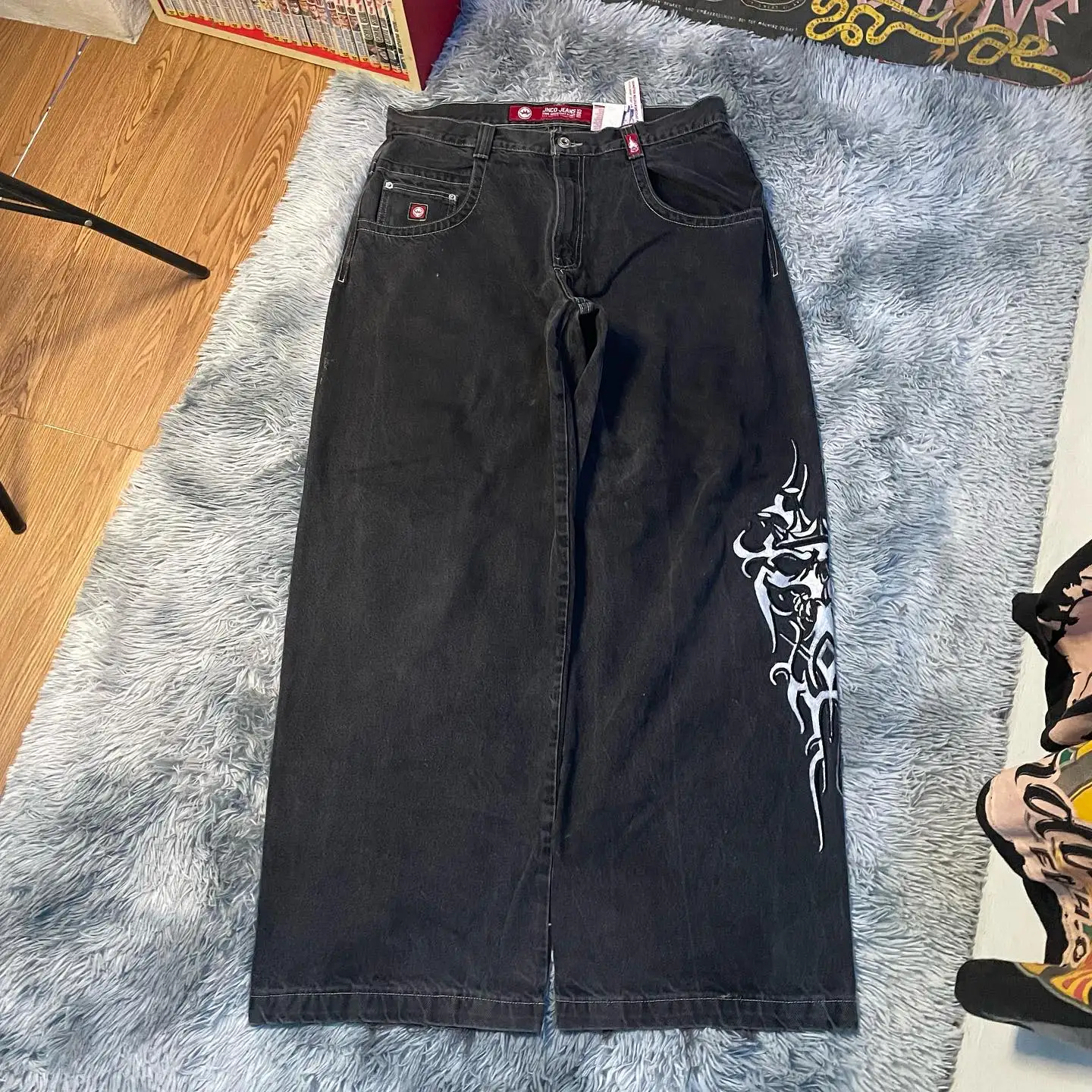 Groksage fall outfits korean Gothic Ripped Large High Waist Y2K Retro Jeans Women Men Harajuku Hip Hop Fashion  Baggy Jeans Denim Pants Wide Leg Trousers