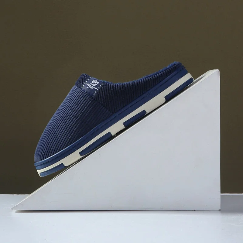 Women And Men Couple Winter Slipper Women's Stripe Pattern Cotton Shoes Men's Warm Non-Slip Thick Plush Home Fabric Slippers