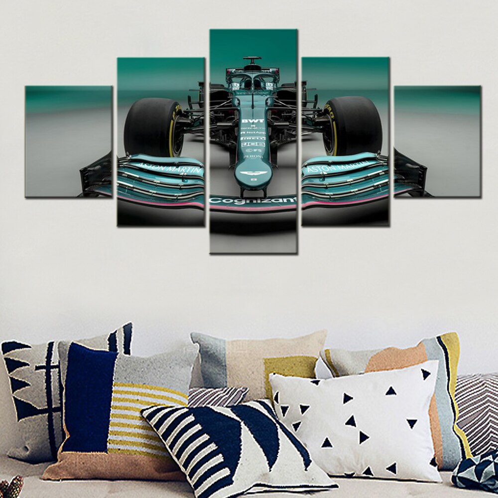 5 Pieces Wall Art Canvas Sports Racing AMR21 Formula 1 Poster Painting Living Room Picture Print Bedroom Mural Home Decoration