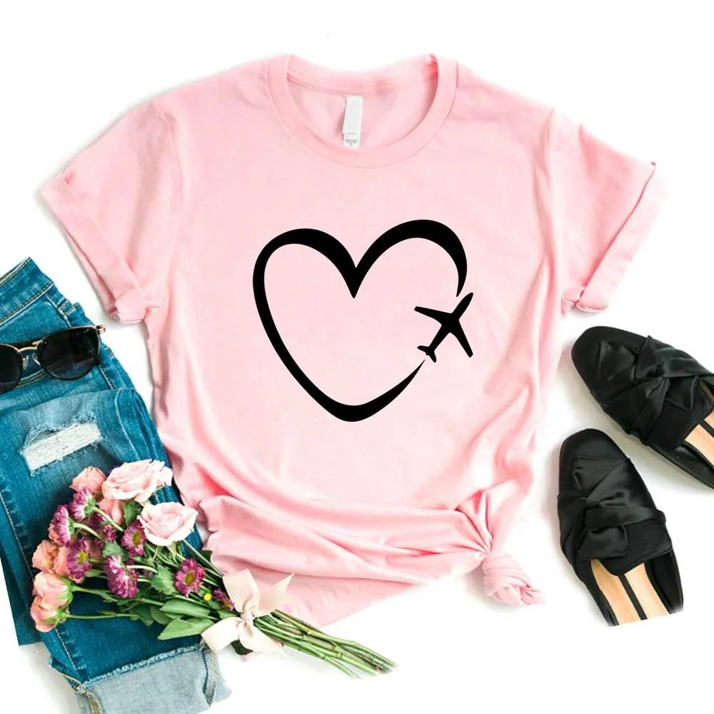 Travel plane heart love Print Women tshirt Cotton Casual Funny t shirt Gift Lady Yong Girl Top Tee 6 Color A-1121