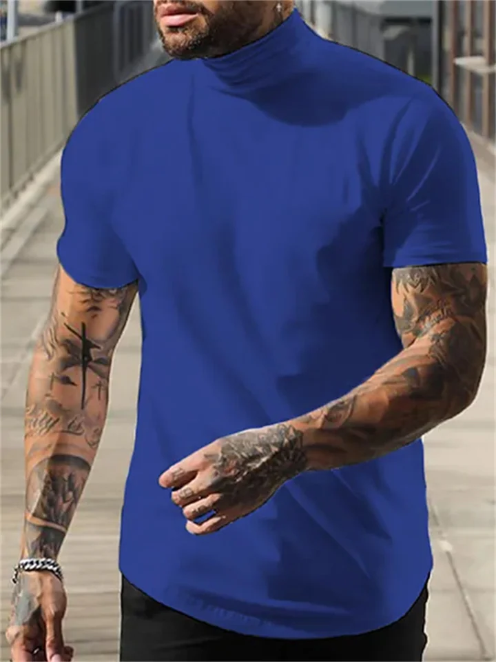 Men's T shirt Tee Plain Turtleneck Street Holiday Short Sleeve Clothing Apparel Fashion Casual Comfortable-Mixcun