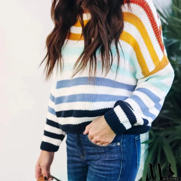 MidiSono - Design Striped Long Sleeve Knit Sweater