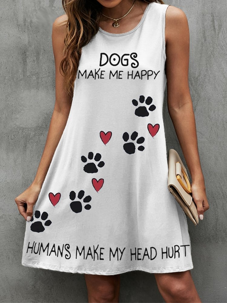 Dogs Make Me Happy Paws Print Mini Dress
