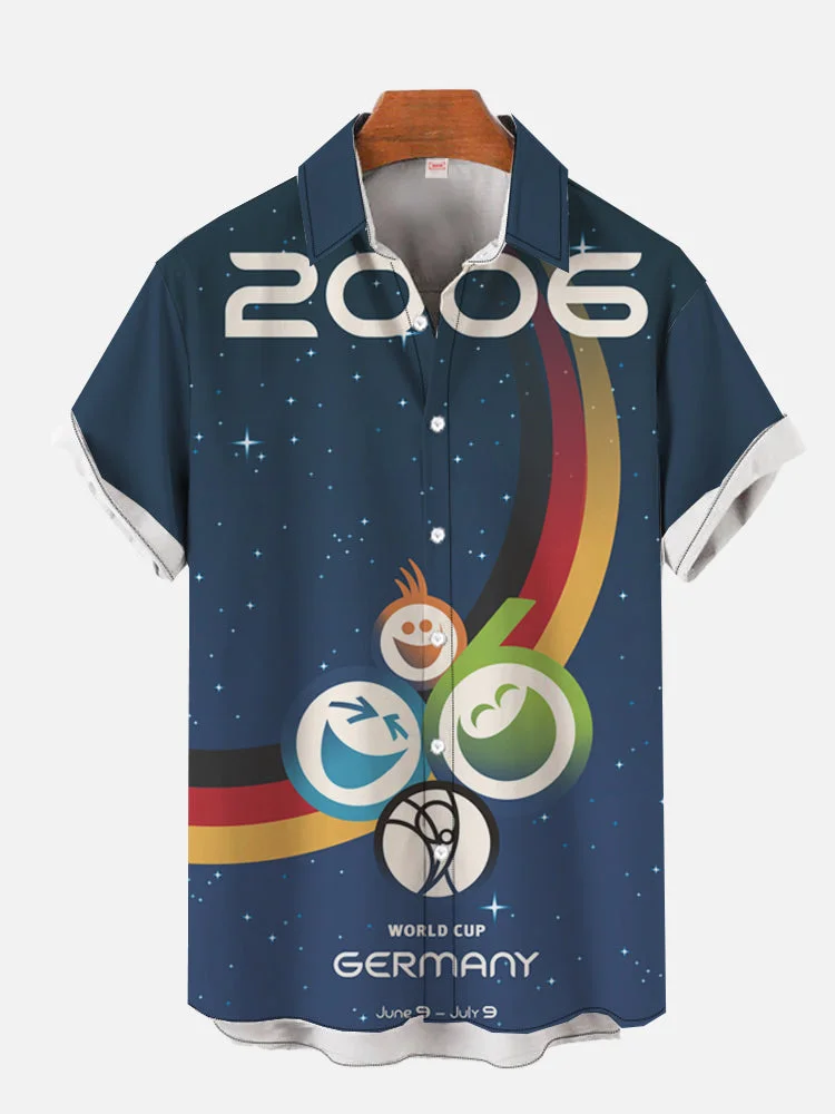 Navy 2006 Germany World Cup Poster Printing Men's Short Sleeve Shirt