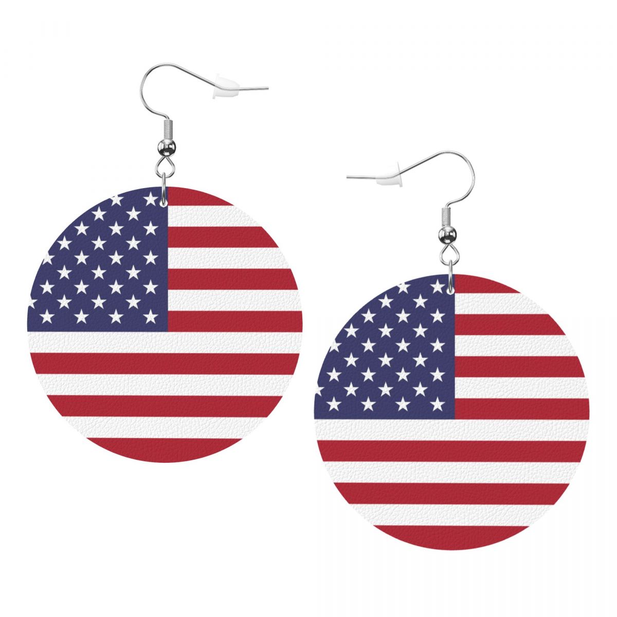 United States Flag Leather Circle Dangle Earrings
