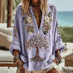 Women's Tribal Tree Of Life Floral Art Casual Shirt - Image 5